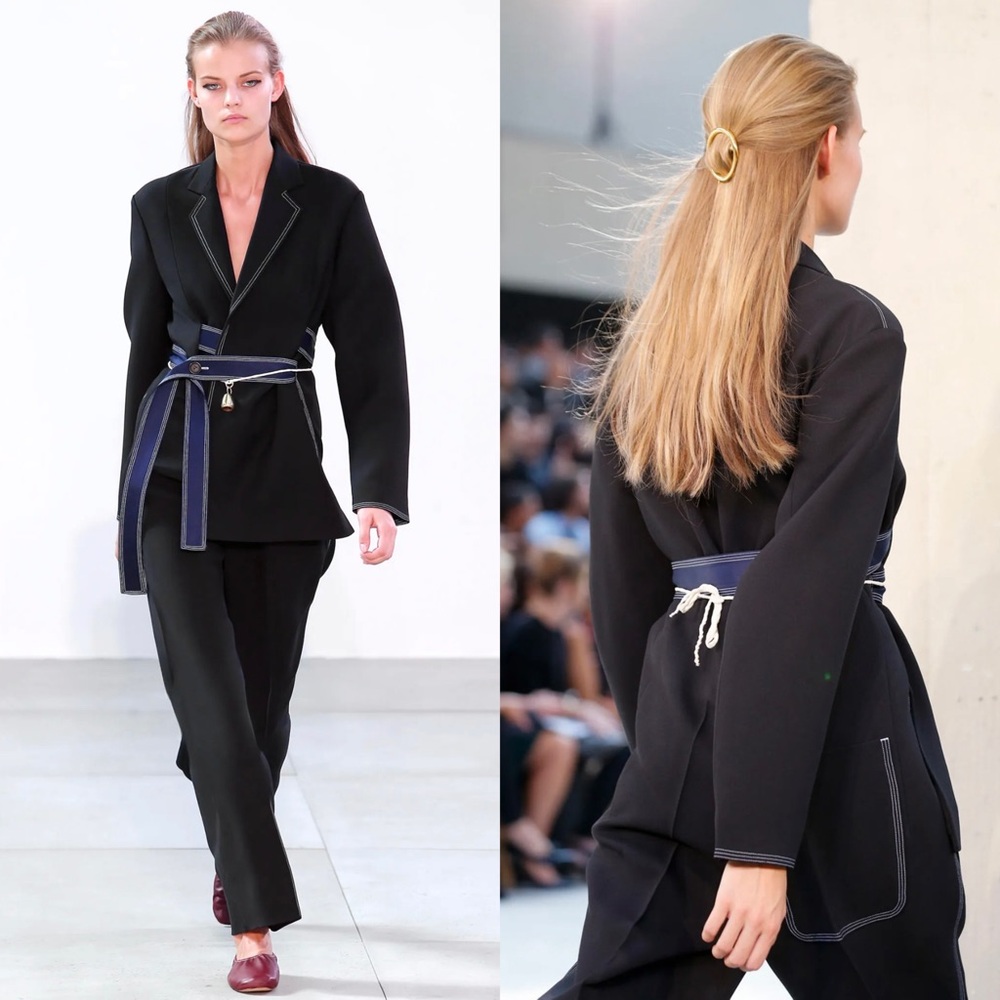OLD CELINE PHOEBE PHILO Navy Wool Contrast Stitch Tailored Straight Trousers‎ 2